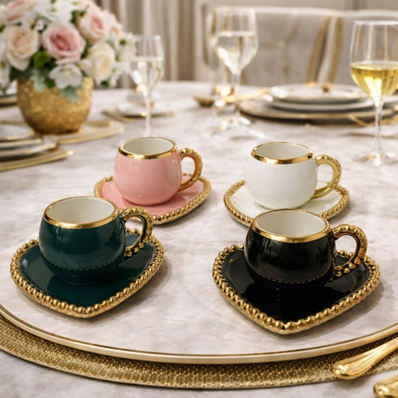 Luxury Gold Rim Ceramic Coffee Cup - Premium Saucer Set (each / random color)