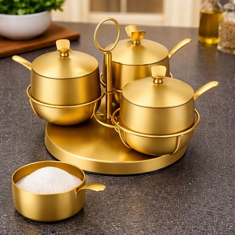 Golden Stainless Steel 3pcs Spice Containers Set