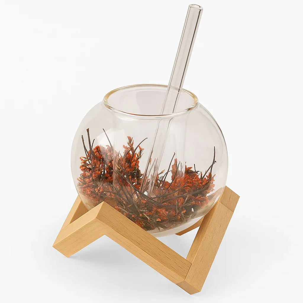 Aesthetic Lunar Glass Mug with Bamboo Stand – 250ml