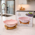 Ceramic Cleianis 8.5" Scalloped Petal Serving Bowl – With Elevated Wood Base