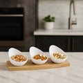 Ceramic Snack Bowl Set with Wooden Tray