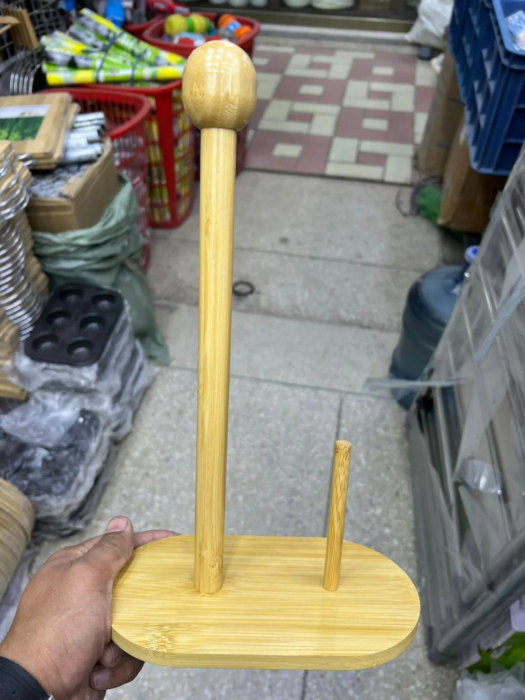 2-in-1 Bamboo Kitchen Tissue Roll Holder Stand