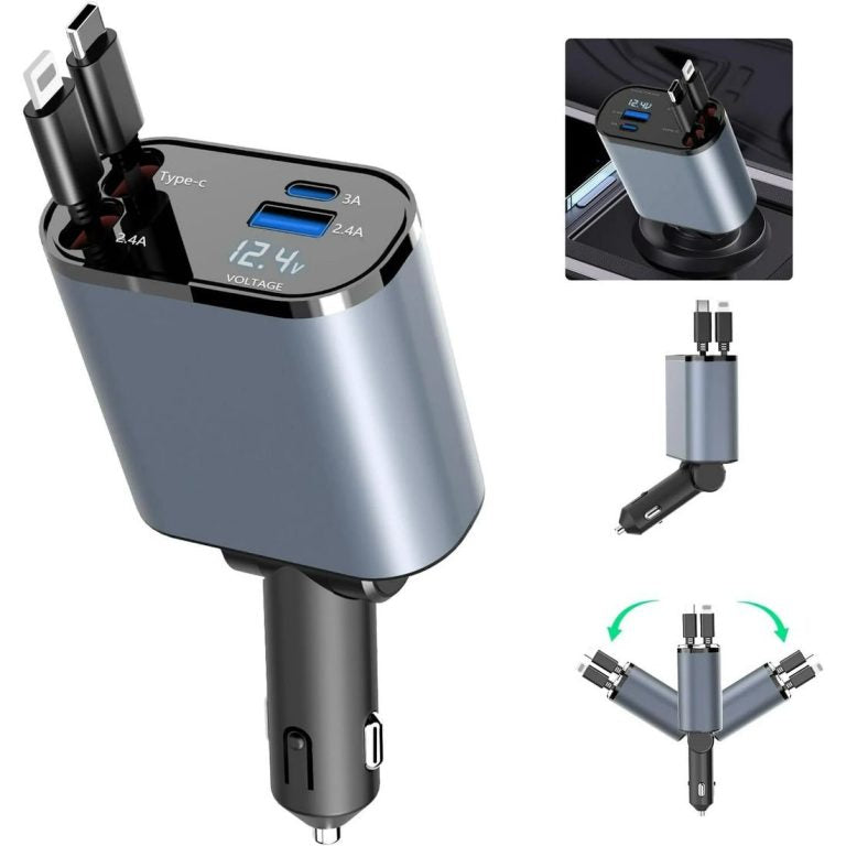 Retractable Car Charger – Super Fast 4-In-1