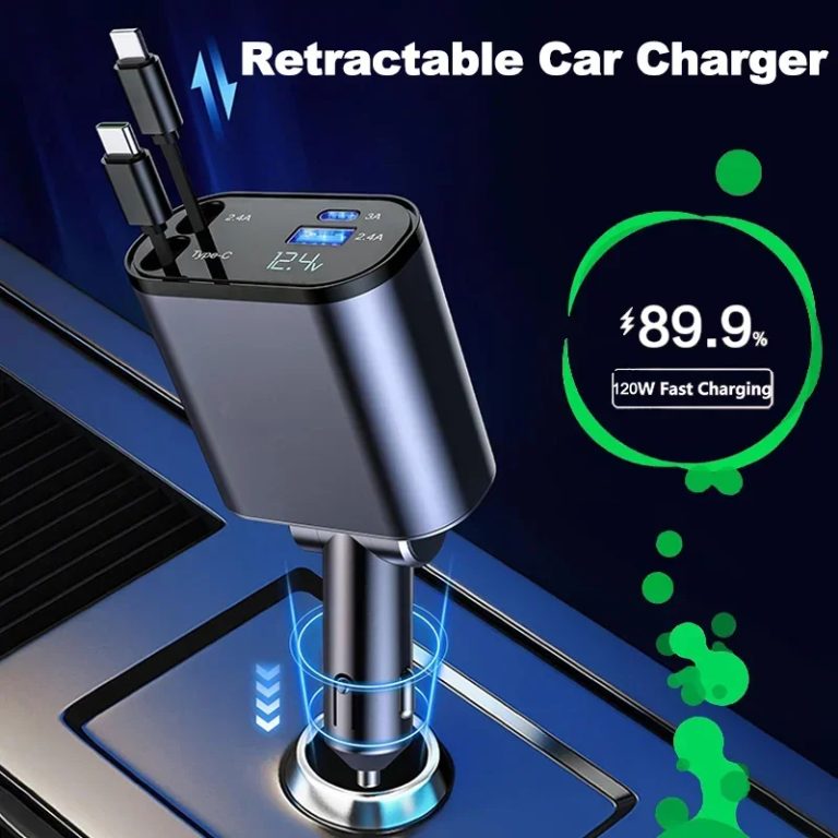 Retractable Car Charger – Super Fast 4-In-1