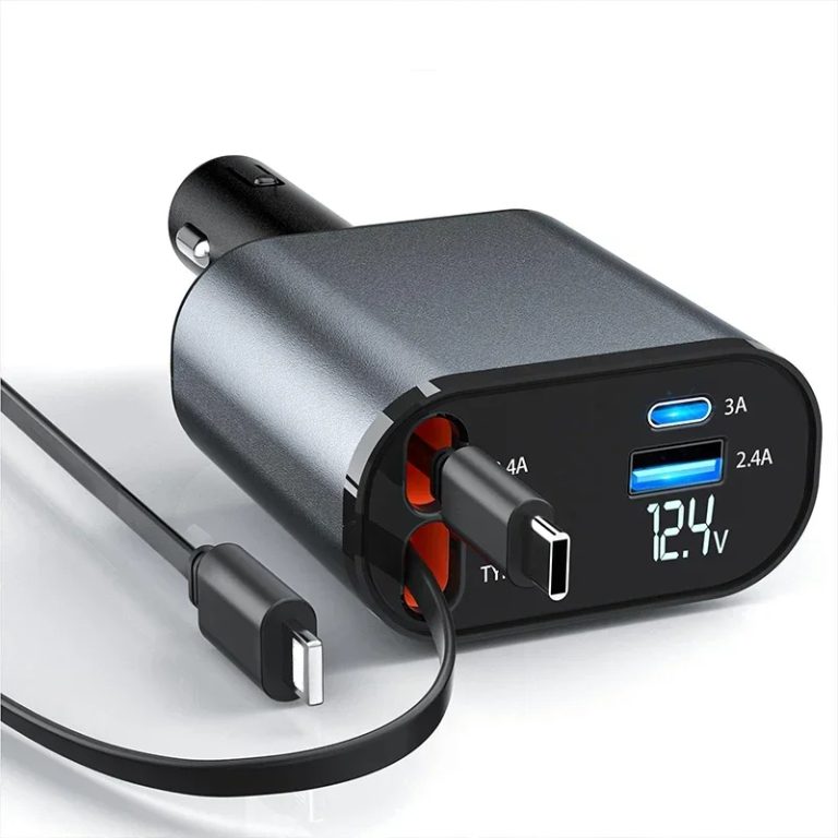 Retractable Car Charger – Super Fast 4-In-1