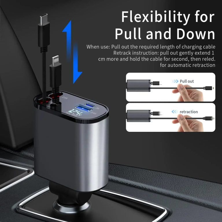 Retractable Car Charger – Super Fast 4-In-1