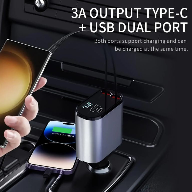 Retractable Car Charger – Super Fast 4-In-1