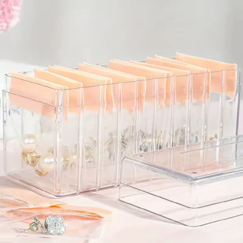 Clear Jewelry Organizer Box with 20 pvc Resealable Zip Bags - Compact Storage Case for Rings, Earrings, Necklaces &amp;  Small Accessories