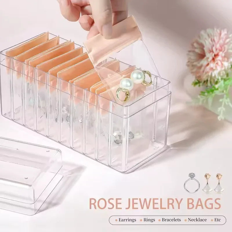 Clear Jewelry Organizer Box with 20 pvc Resealable Zip Bags - Compact Storage Case for Rings, Earrings, Necklaces &amp;  Small Accessories