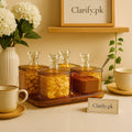 Amber Glass Storage Jars Set with Cute Lids