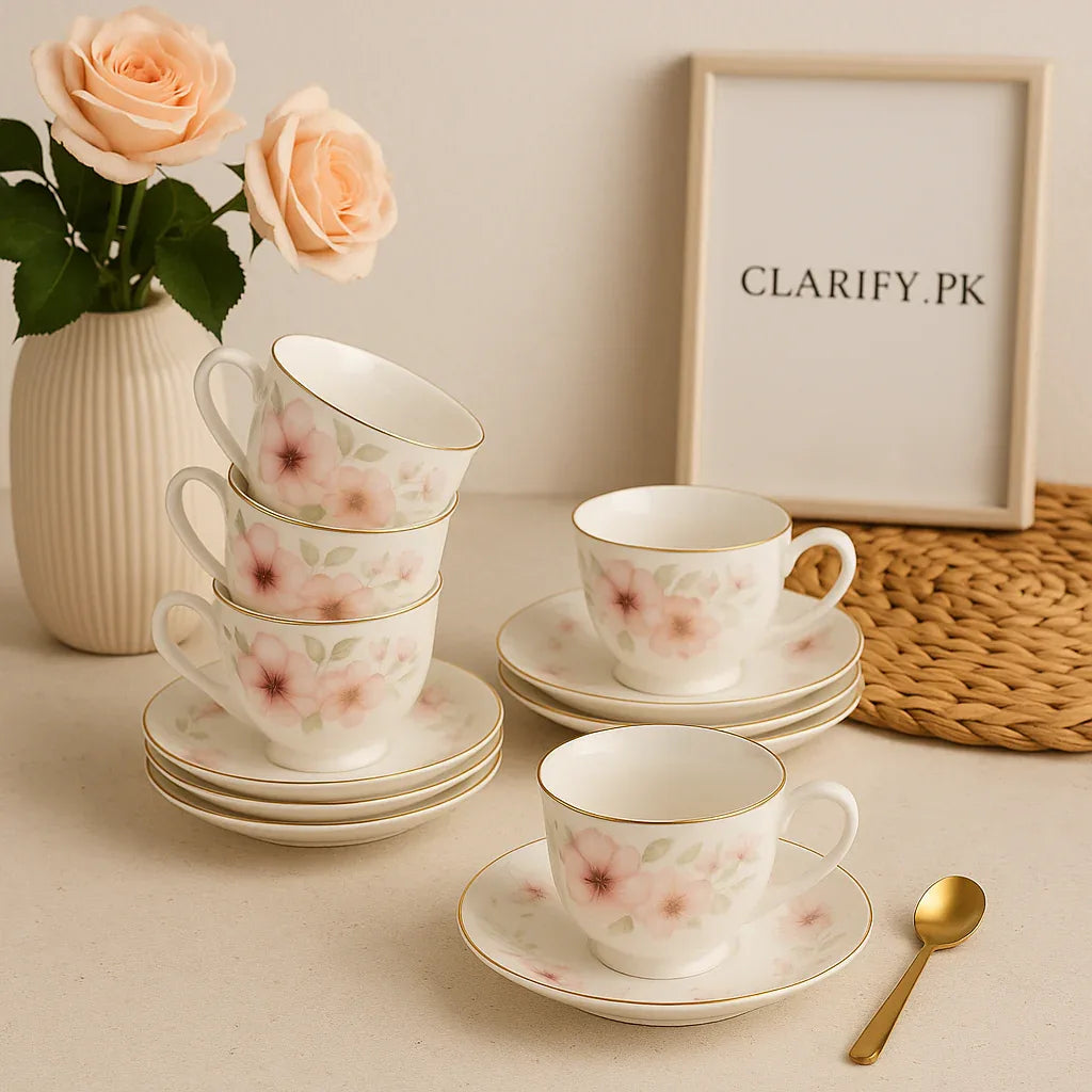 High tea floral cup set 6 pieces - Porcelain