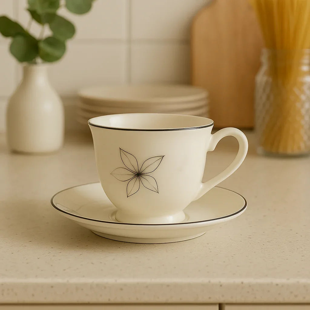 Luxury Floral Porcelain Tea Cup & Saucer Set – 6 Pieces