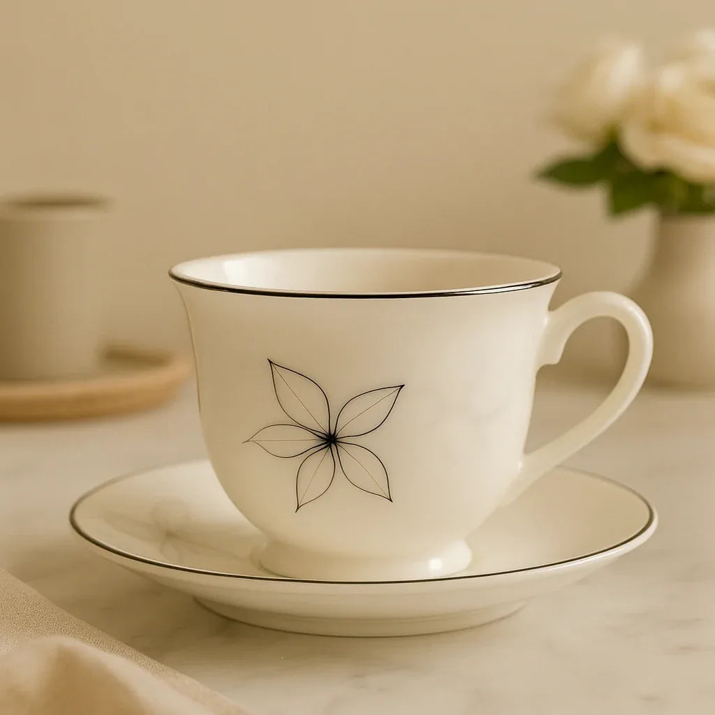 Luxury Floral Porcelain Tea Cup & Saucer Set – 6 Pieces