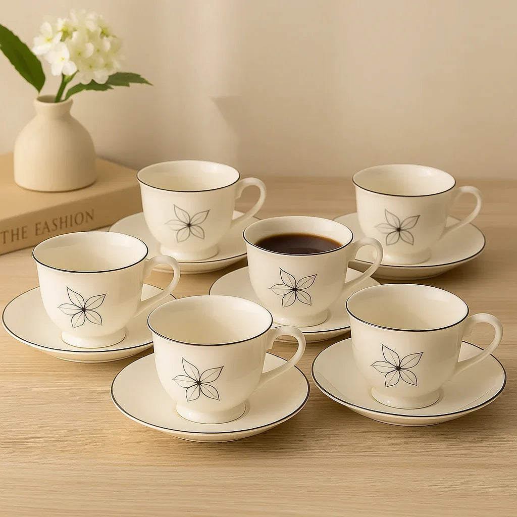 Luxury Floral Porcelain Tea Cup & Saucer Set – 6 Pieces