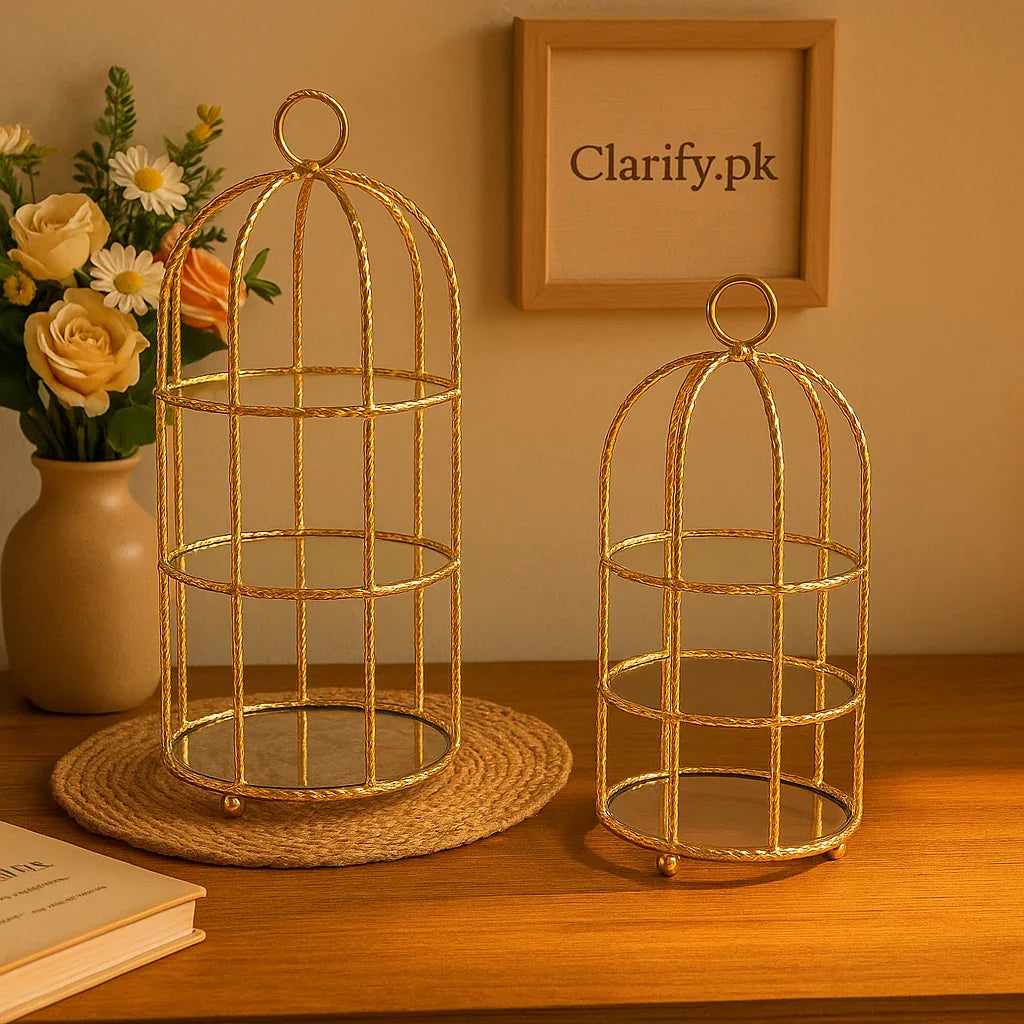 Luxury Home Decor Shelf - Elegant Gold Cage Design