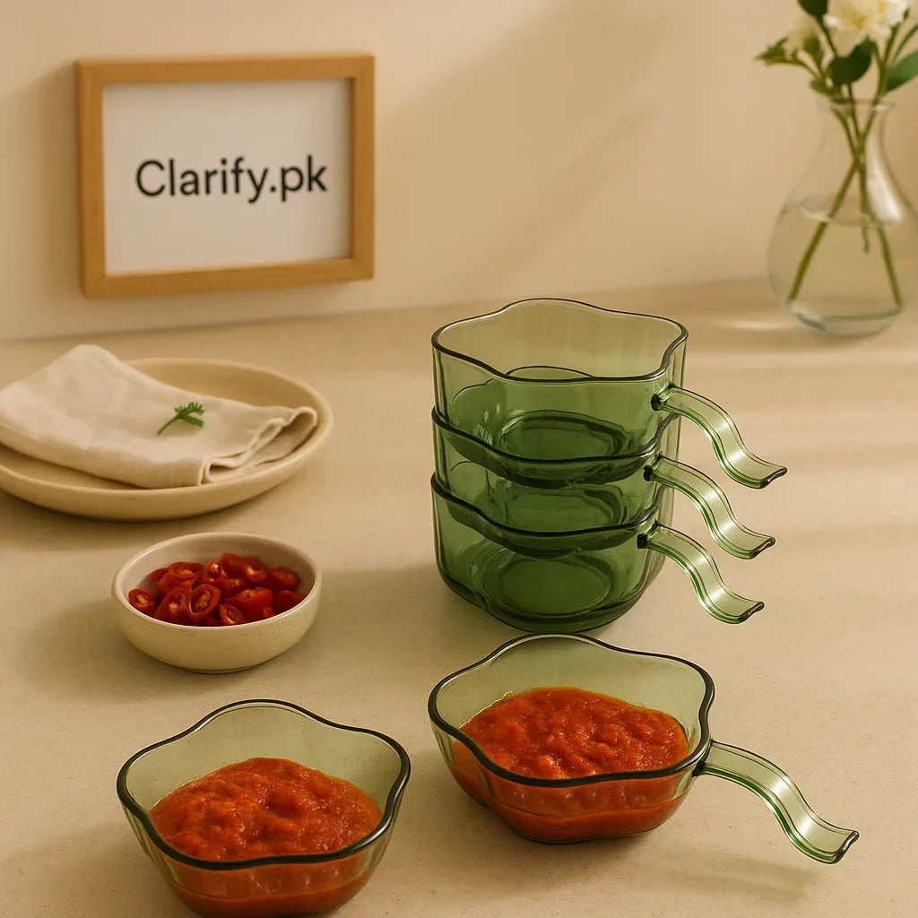 Transparent sauce dip 6 bowls set - green glass