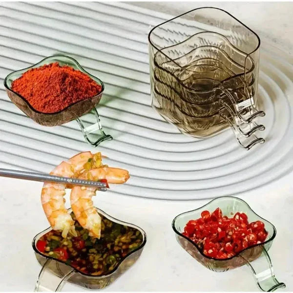 Transparent sauce dip 6 bowls set - green glass