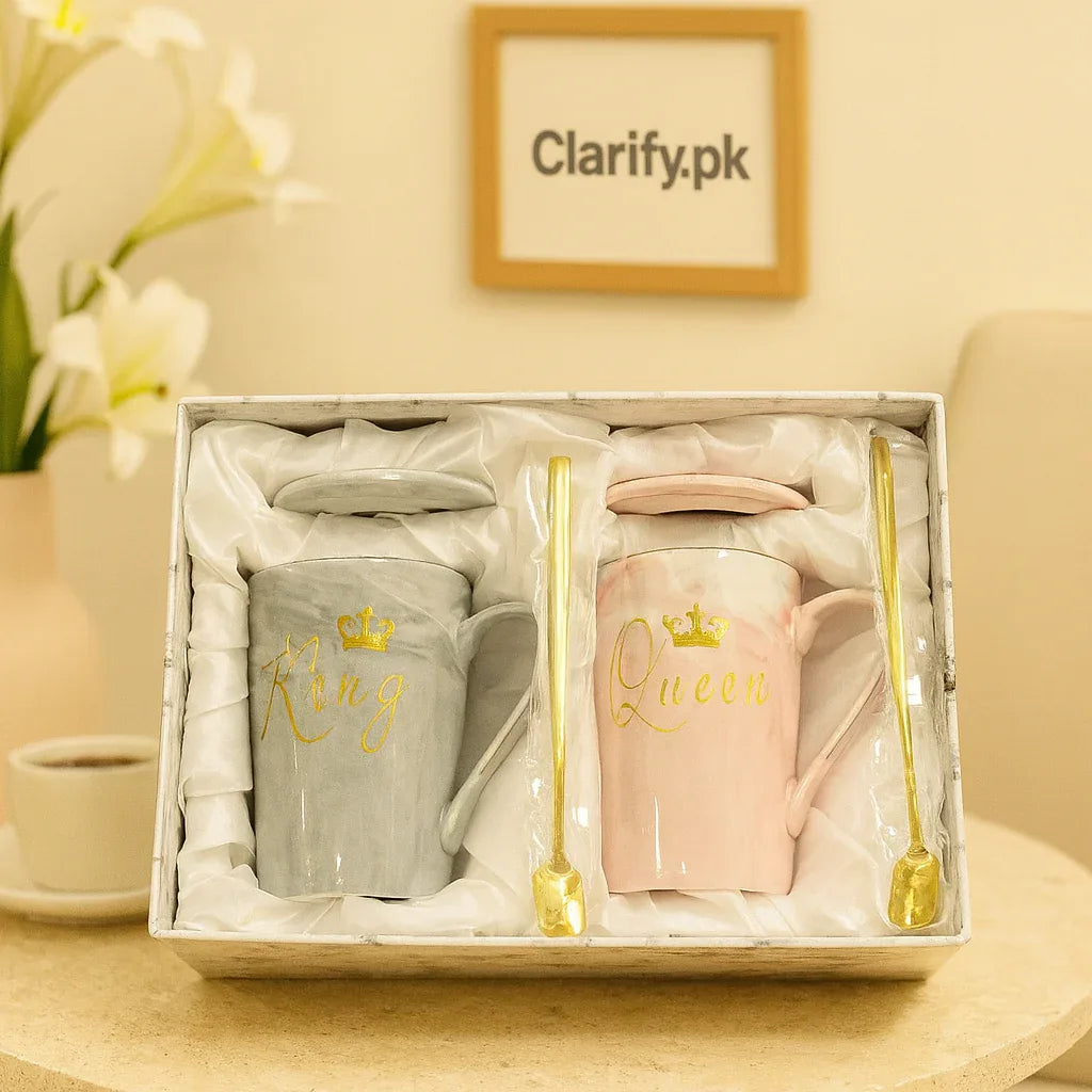 Couple Ceramic Mugs King and Queen Set