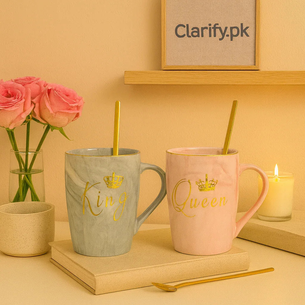 Couple Ceramic Mugs King and Queen Set