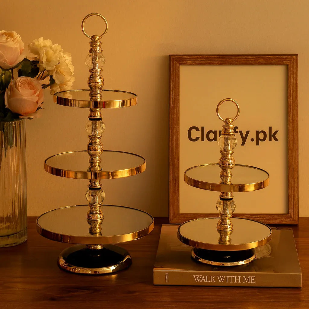 Gold Crystal Tiered Dessert Stand – Elegant 2 & 3 Layer Serving Tray Set