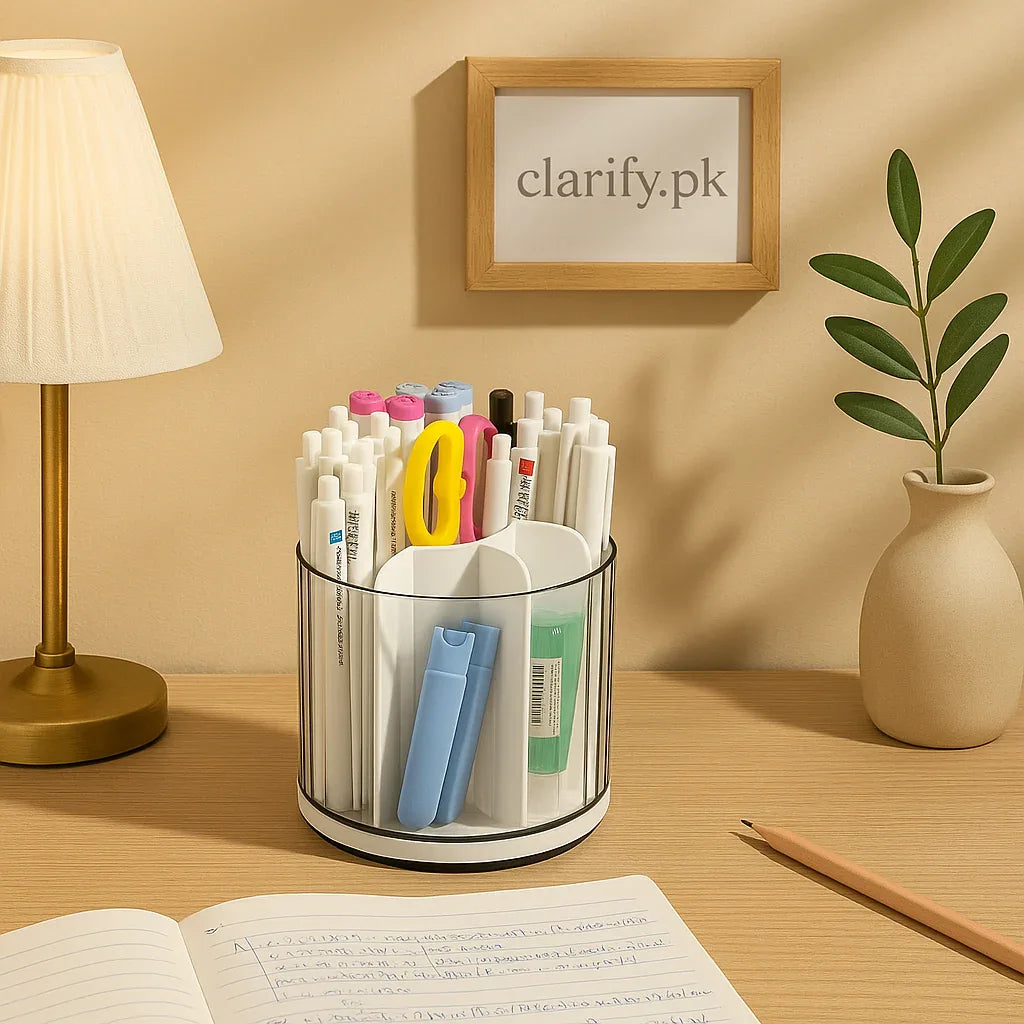 360° Rotating Desk Organizer – Multi-Section Pen & Stationery Holder