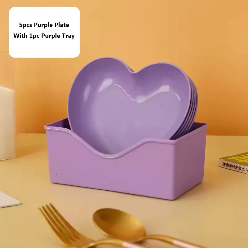 Pack of 10 Colorful Heart Dish Pack Plastic Plates