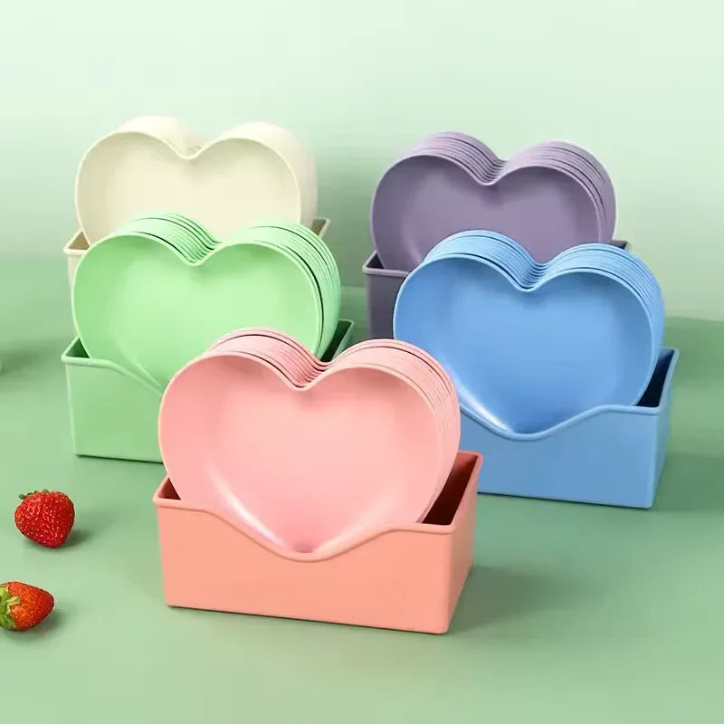 Pack of 10 Colorful Heart Dish Pack Plastic Plates