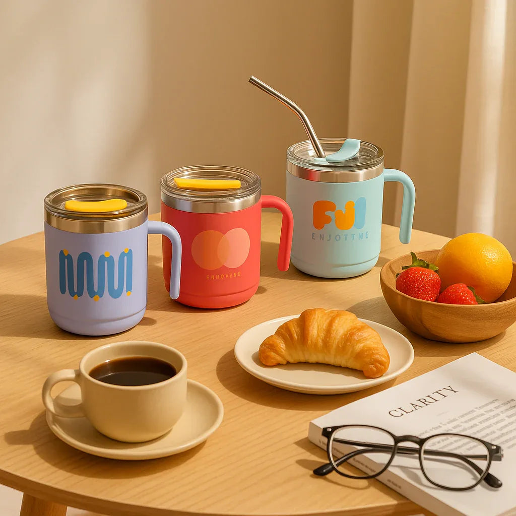 Stainless Steel Cup Set with Handle & Lid