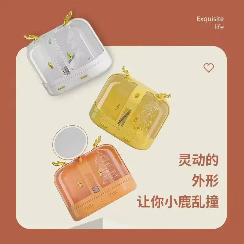 Cosmetic Storage Box with Mirror & Jewelry Holder