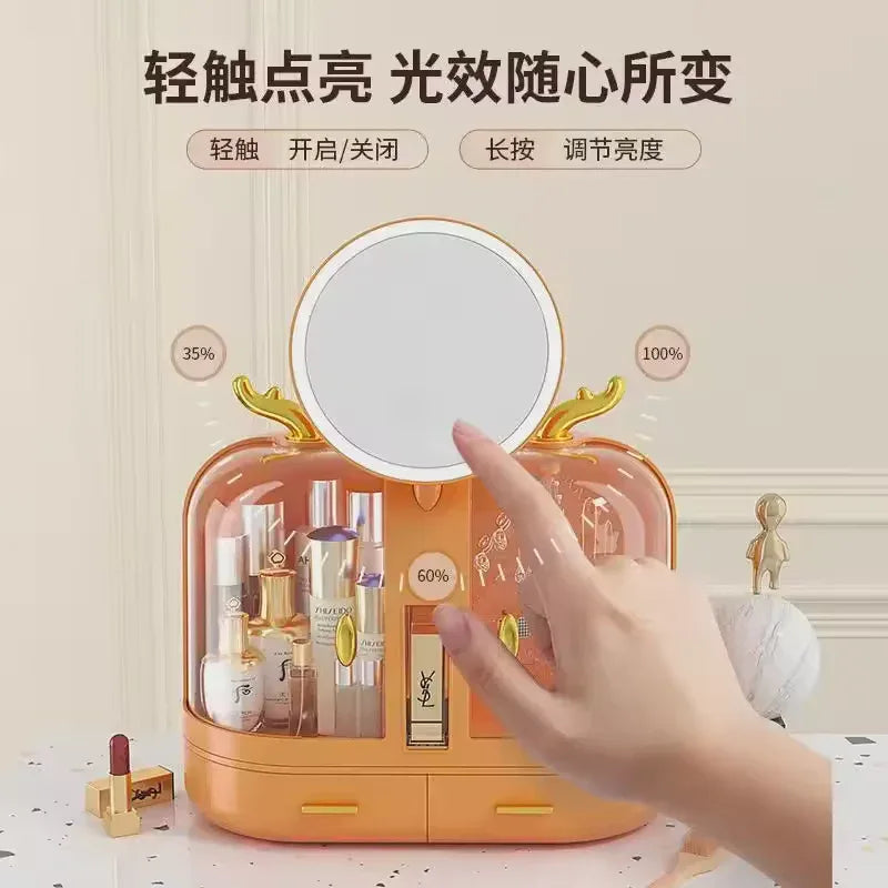 Cosmetic Storage Box with Mirror & Jewelry Holder