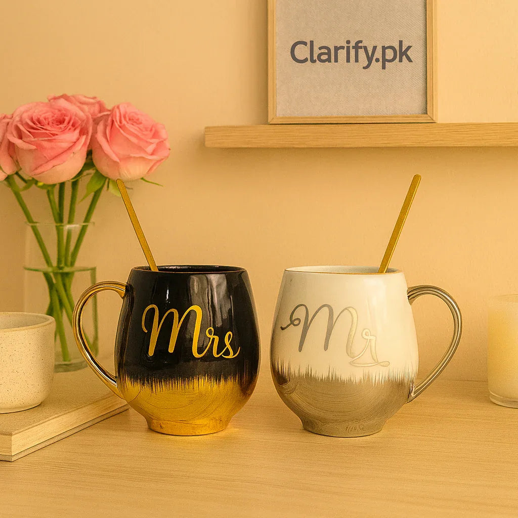 Couple Ceramic Mugs Gift Set - Mr & Mrs Design