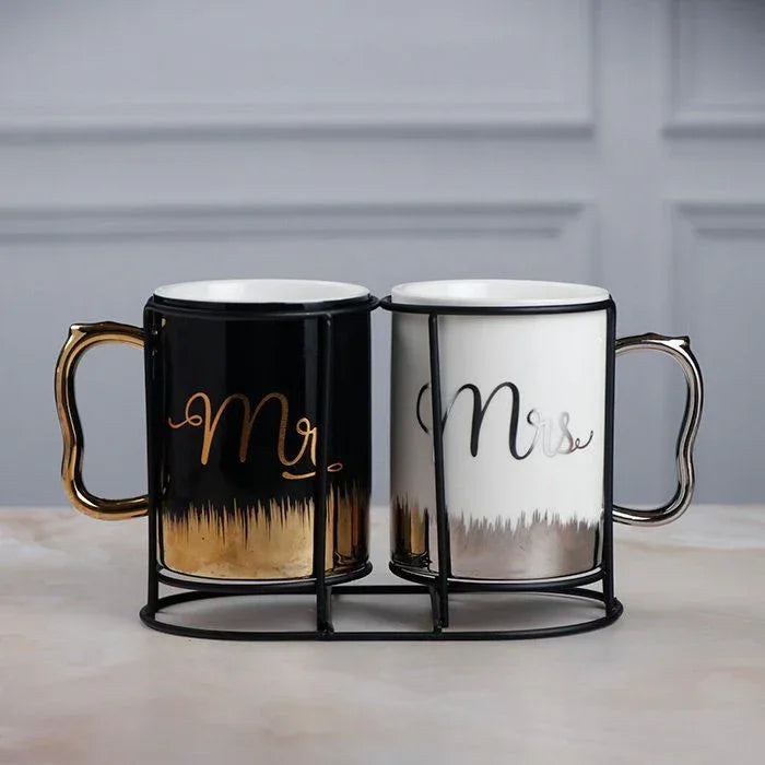 Couple Coffee Mugs with Stand - Mr & Mrs Set