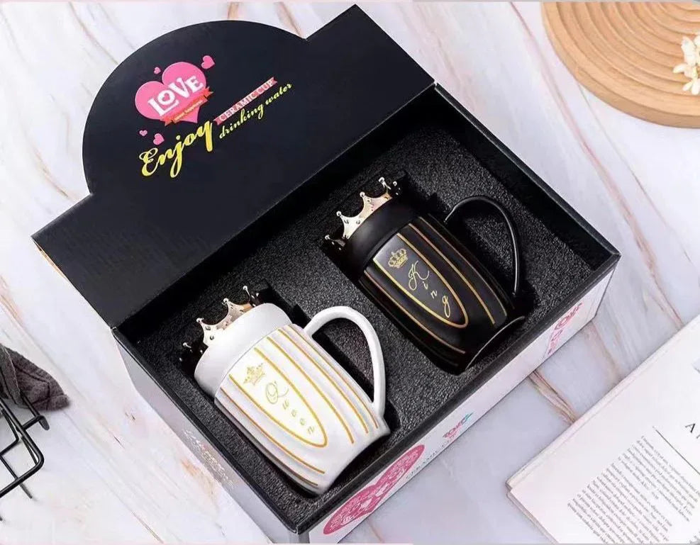 Couple Mugs with Crowns - King & Queen Set