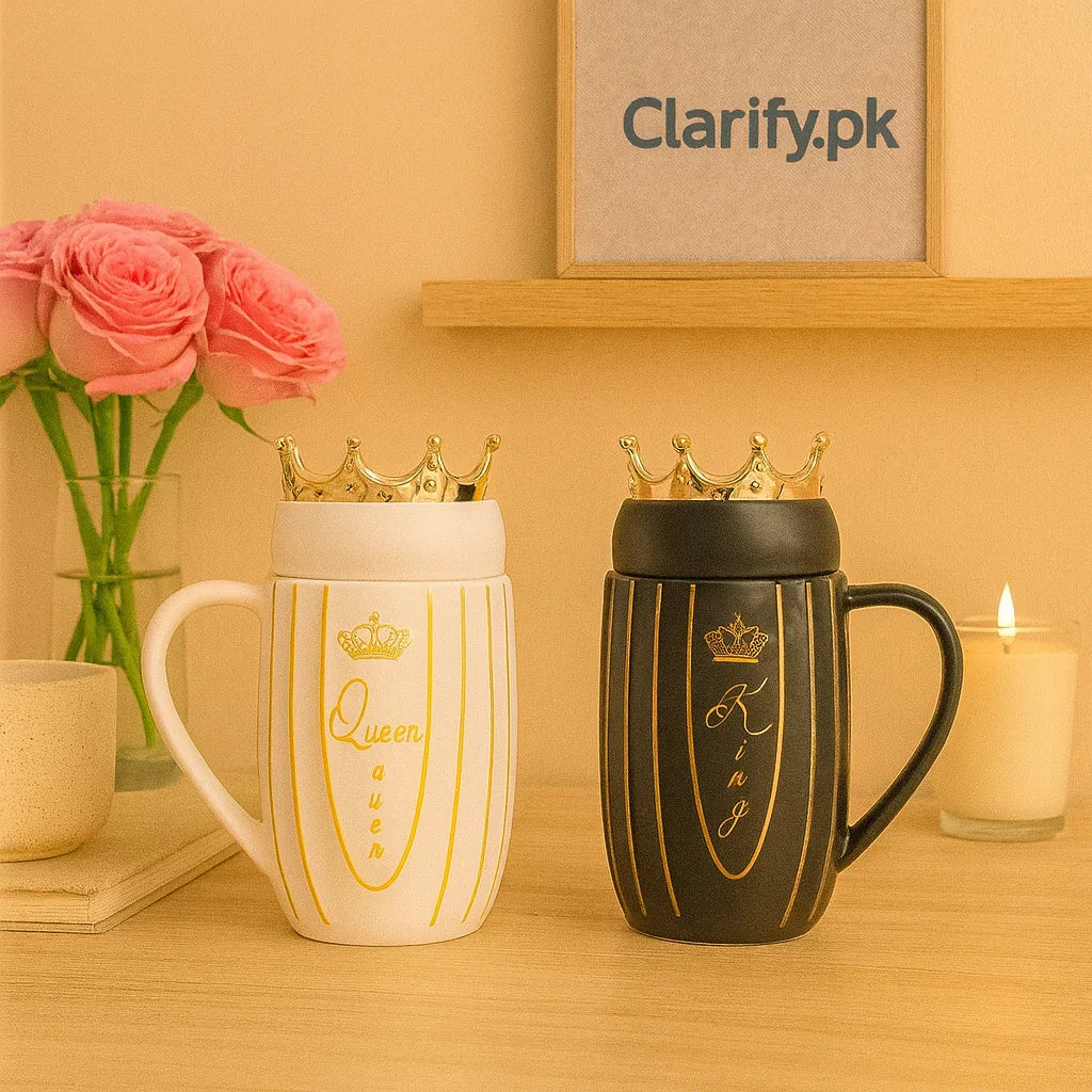 Couple Mugs with Crowns - King & Queen Set