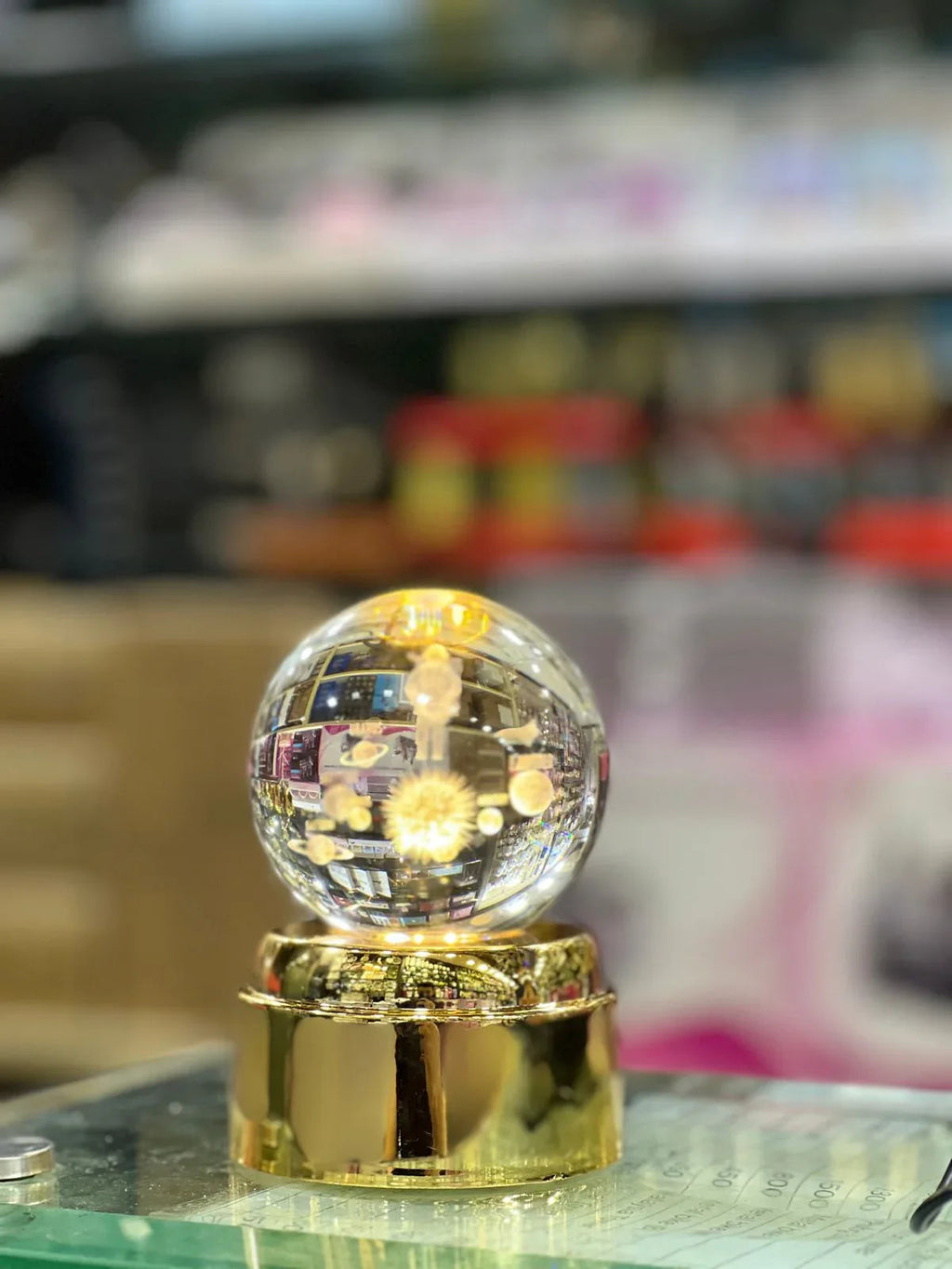 Crystal Ball Lamp with Elegant Gold Base
