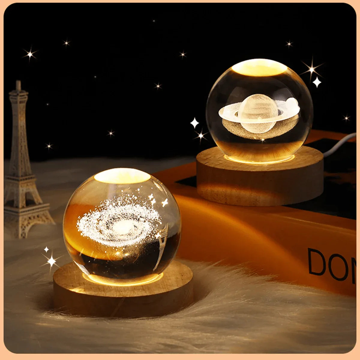 Crystal Ball LED Night Light – 3D Galaxy Planet & Moon Lamp (Random design)