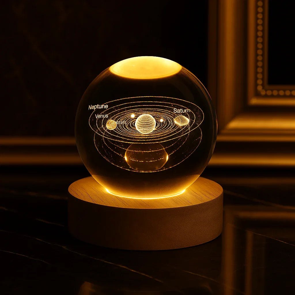 Crystal Ball LED Night Light – 3D Galaxy Planet & Moon Lamp (Random design)