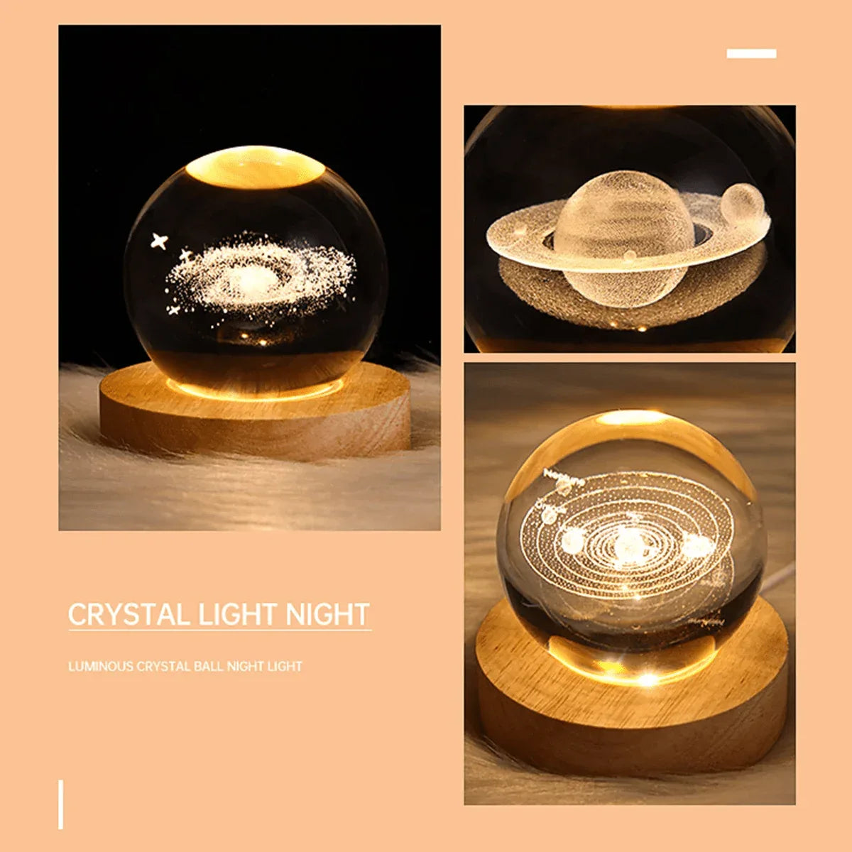 Crystal Ball LED Night Light – 3D Galaxy Planet & Moon Lamp (Random design)