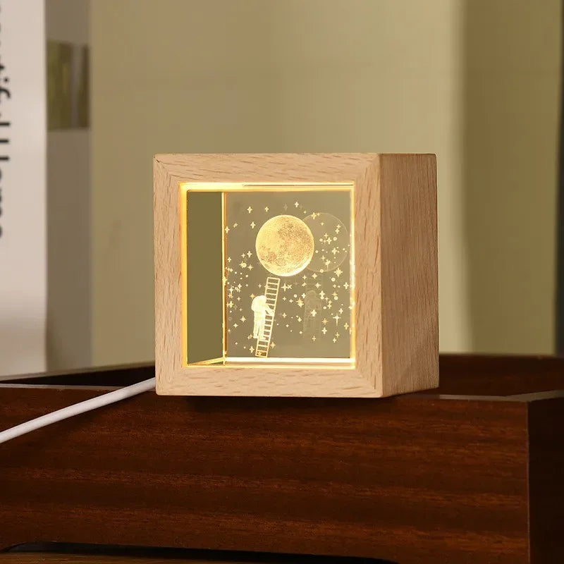 Crystal Bedside Lamp for Bedroom with Solid Wood Frame