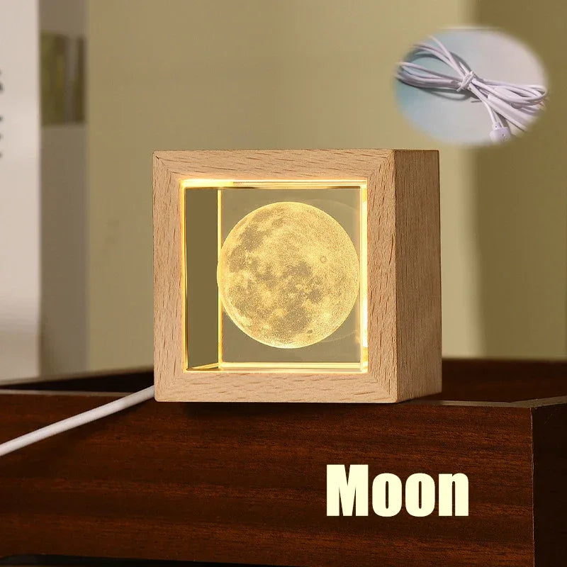 Crystal Bedside Lamp for Bedroom with Solid Wood Frame