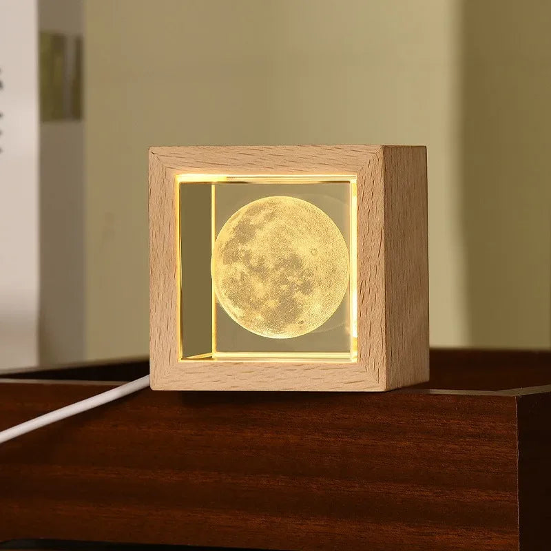 Crystal Bedside Lamp for Bedroom with Solid Wood Frame