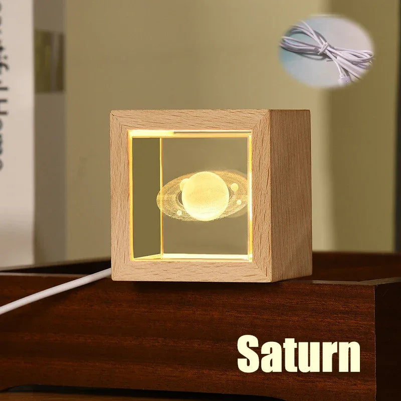 Crystal Bedside Lamp for Bedroom with Solid Wood Frame