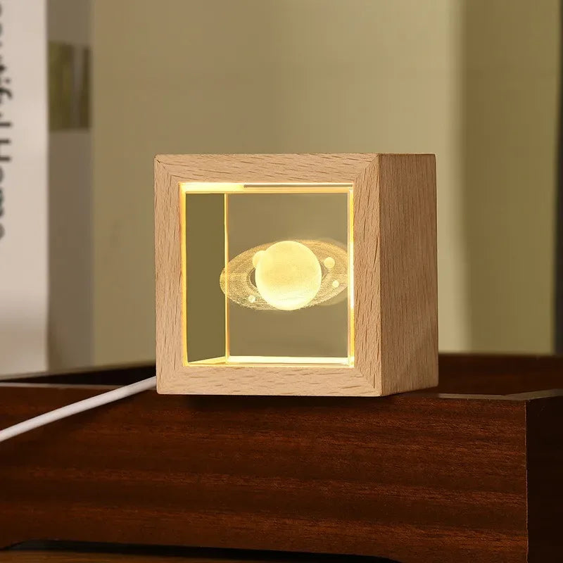 Crystal Bedside Lamp for Bedroom with Solid Wood Frame