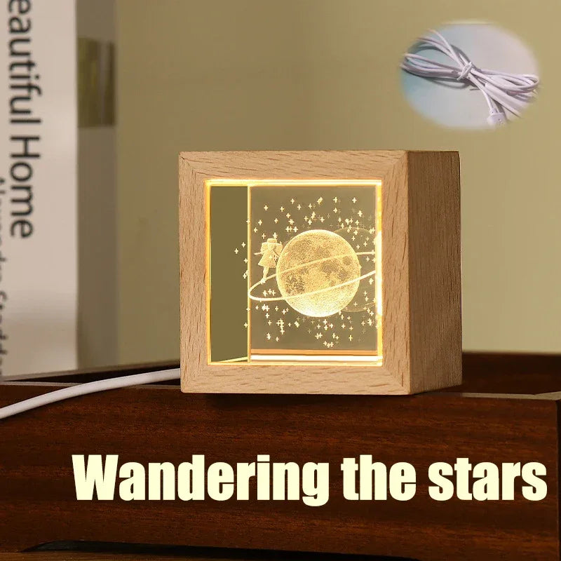 Crystal Bedside Lamp for Bedroom with Solid Wood Frame