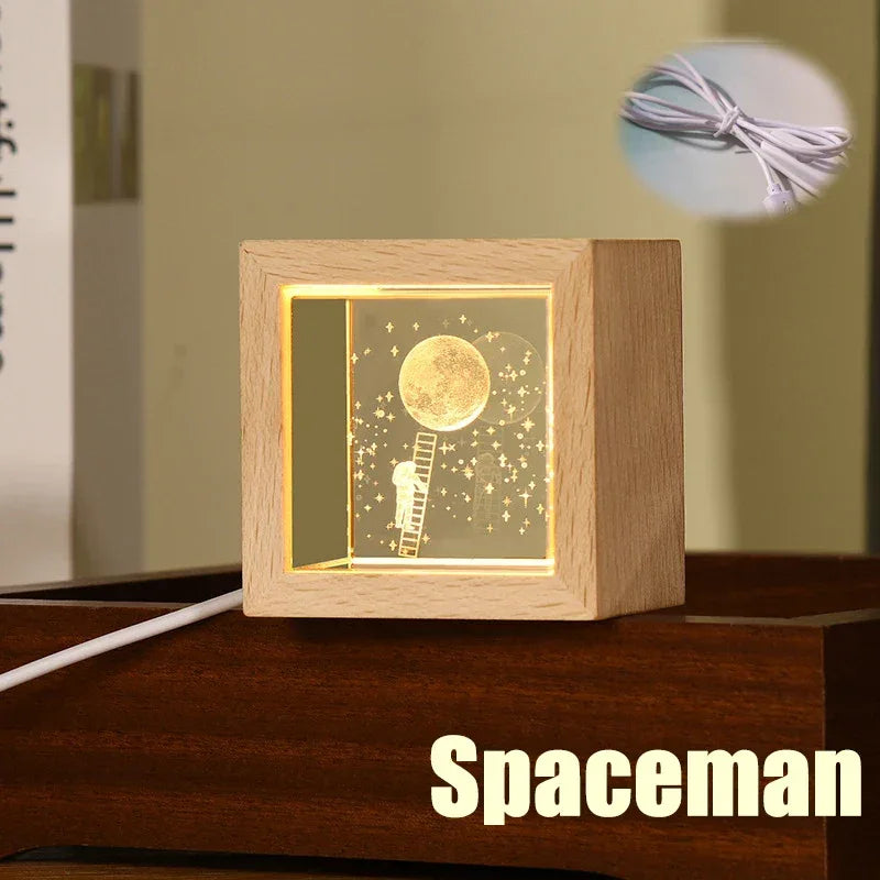 Crystal Bedside Lamp for Bedroom with Solid Wood Frame