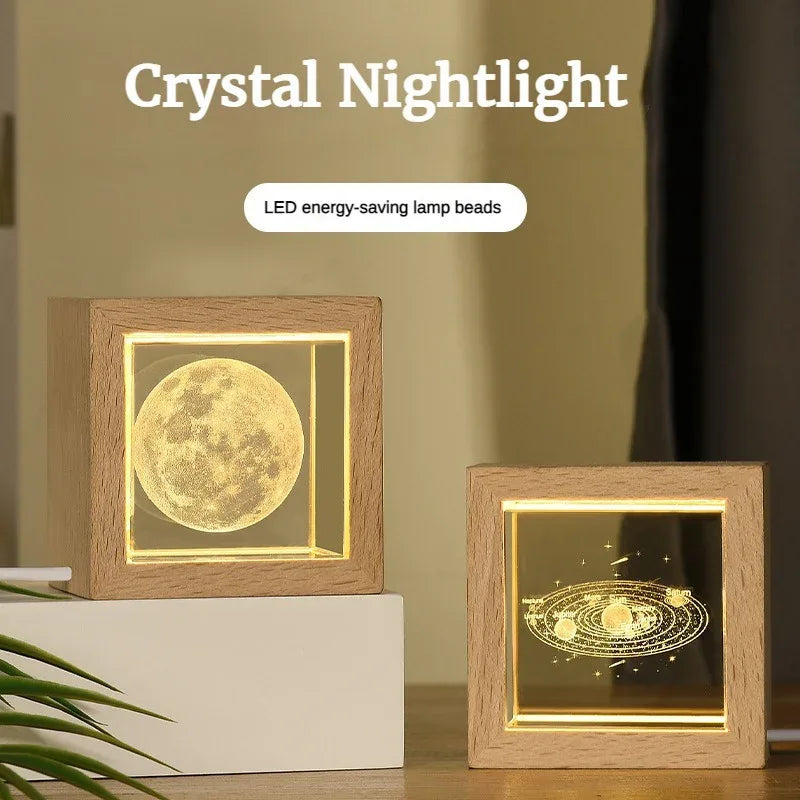 Crystal Bedside Lamp for Bedroom with Solid Wood Frame