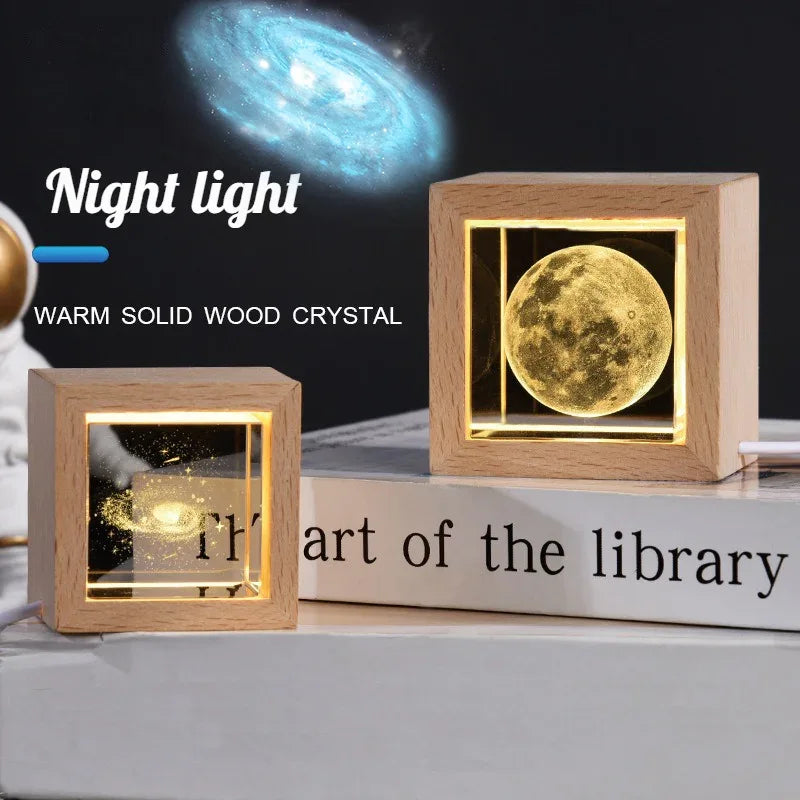 Crystal Bedside Lamp for Bedroom with Solid Wood Frame