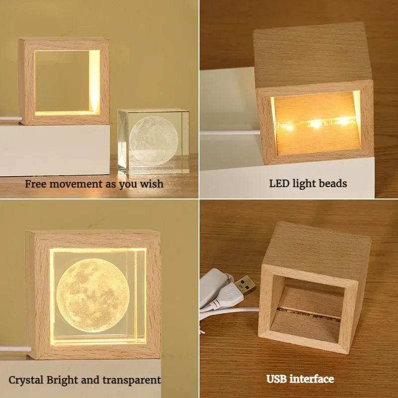 Crystal Bedside Lamp for Bedroom with Solid Wood Frame