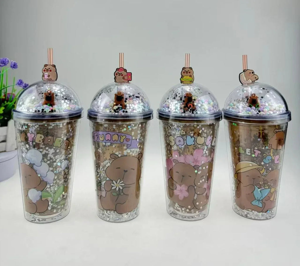Cute Cartoon Bear Water Bottle with Straw