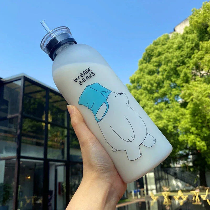 1000ml Cute Cartoon Drinkware Frosted Bear Bottles